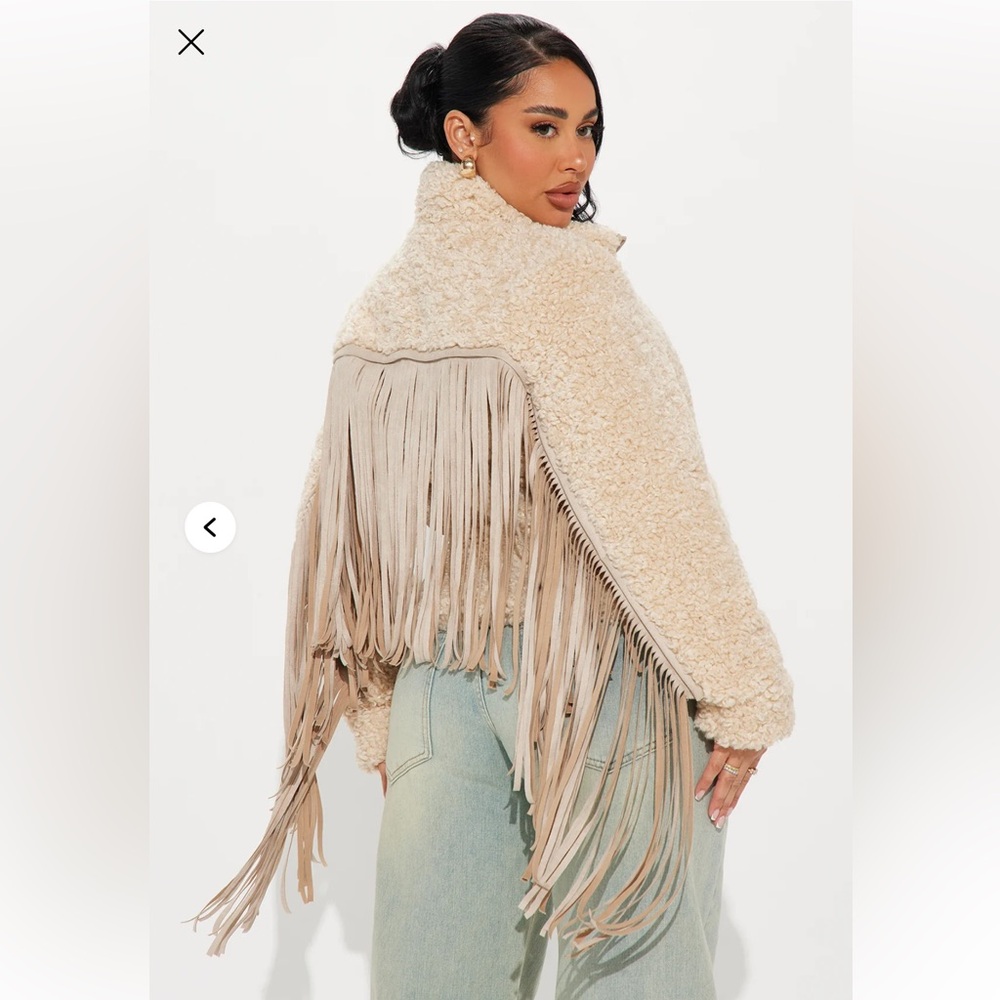 Cozy Out West Sherpa Fringe Coat - Cream